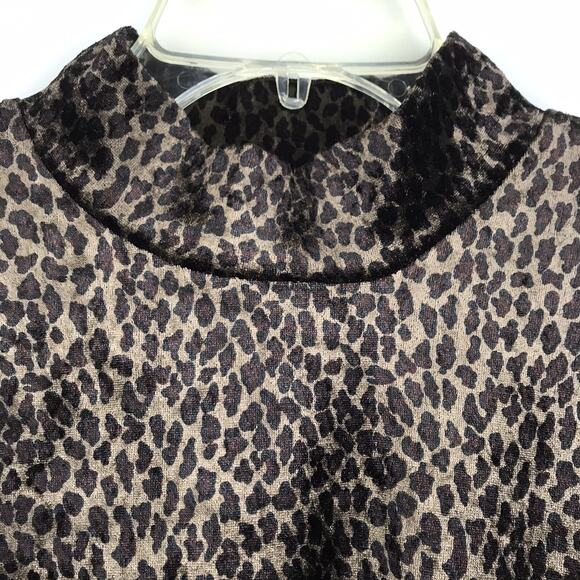 NWT Vintage Impressions Velvet Mini Swing Dress Mock Neck Long Sleeve Cheetah Sm - Picture 3 of 9